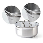 Set of 3 Stainless Steel Saucepans with Removable Handle + 3 Colander Lids with Stainless Steel Handle - Silver