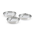 Set of 3 Stainless Steel Saucepans with Removable Handle + 3 Colander Lids with Stainless Steel Handle - Silver