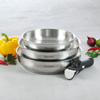 Set De 3 Sartenes Con Mango Extraíble Y 3 Protectores De Sartenes - Plateado