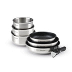Set De 3 Cacerolas En Inox + 3 Sartenes Con Revestimiento Antiadherente + Mango Extraíble - Plateado/Negro