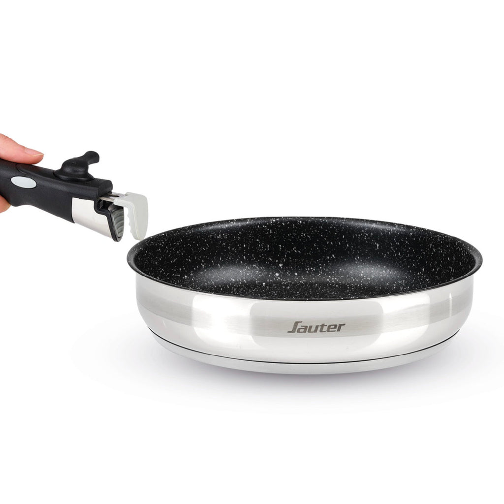 Set De 3 Cacerolas En Inox + 3 Sartenes Con Revestimiento Antiadherente + Mango Extraíble - Plateado/Negro