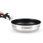 Set De 3 Cacerolas En Inox + 3 Sartenes Con Revestimiento Antiadherente + Mango Extraíble - Plateado/Negro