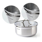 Set De 3 Cacerolas De Inox + 3 Sartenes + 1 Mango Extraíble + 3 Tapas Coladores Con Mango De Inox - Plateado