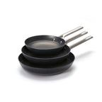Set De 3 Poêle En Fonte Structure Nid D'Abeille Avec Poignée En Inox - Noir