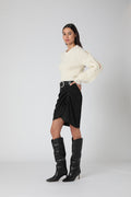 Berenice - Round Neck Jumper with Braids - Black