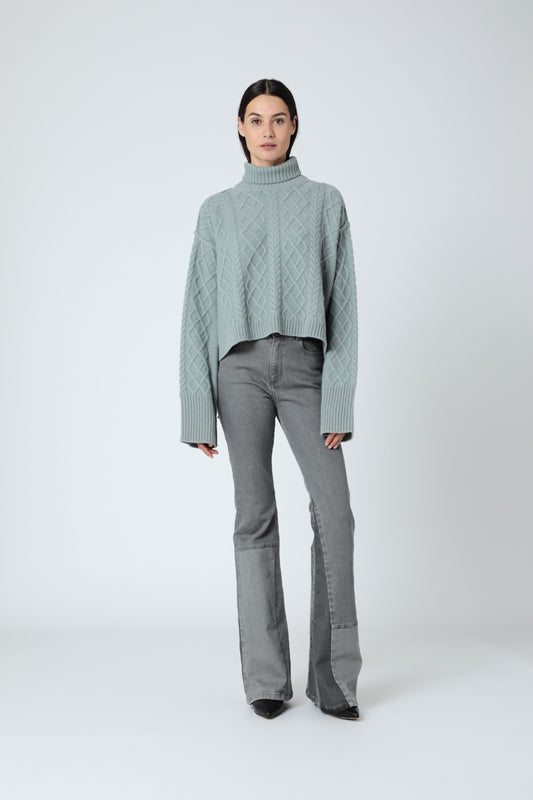 Pull Col Roule - Celadon