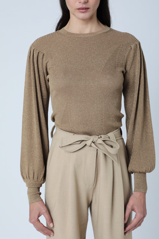 Berenice - Pull Col Rond Manches Bouffantes - Honey