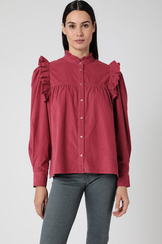 Chemise Velour Volant Epaule - Old Pink