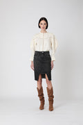 Mid-Length Slit Front Skirt - Anthracite Denim