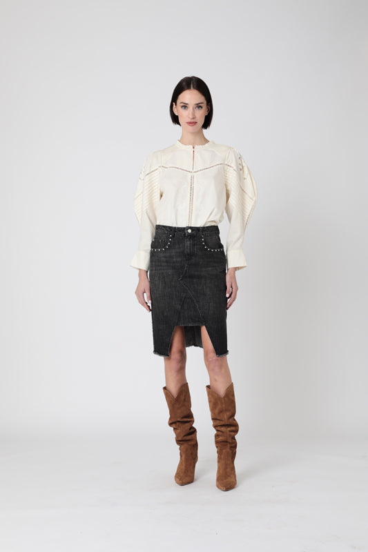 Mid-Length Slit Front Skirt - Anthracite Denim