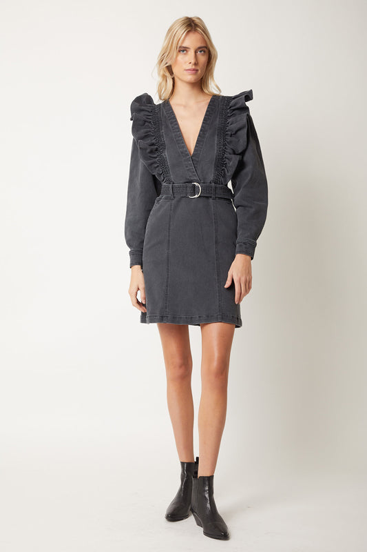 Ruffled Denim Dress - Anthracite