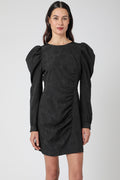 Berenice - Long-Sleeved Gathered Dress - Chevron Noir