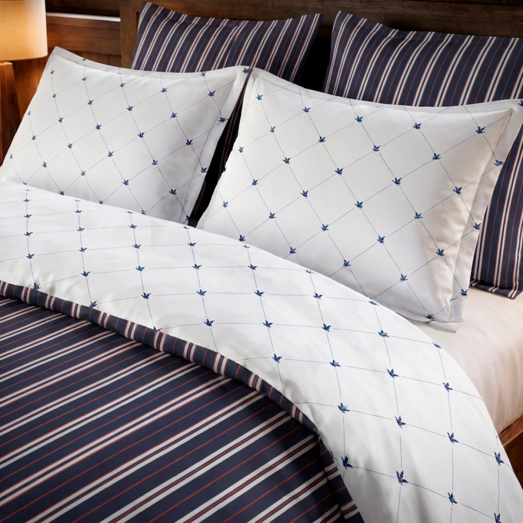 Laken van katoensatijn - Ligne Atlantique Blauw / Wit