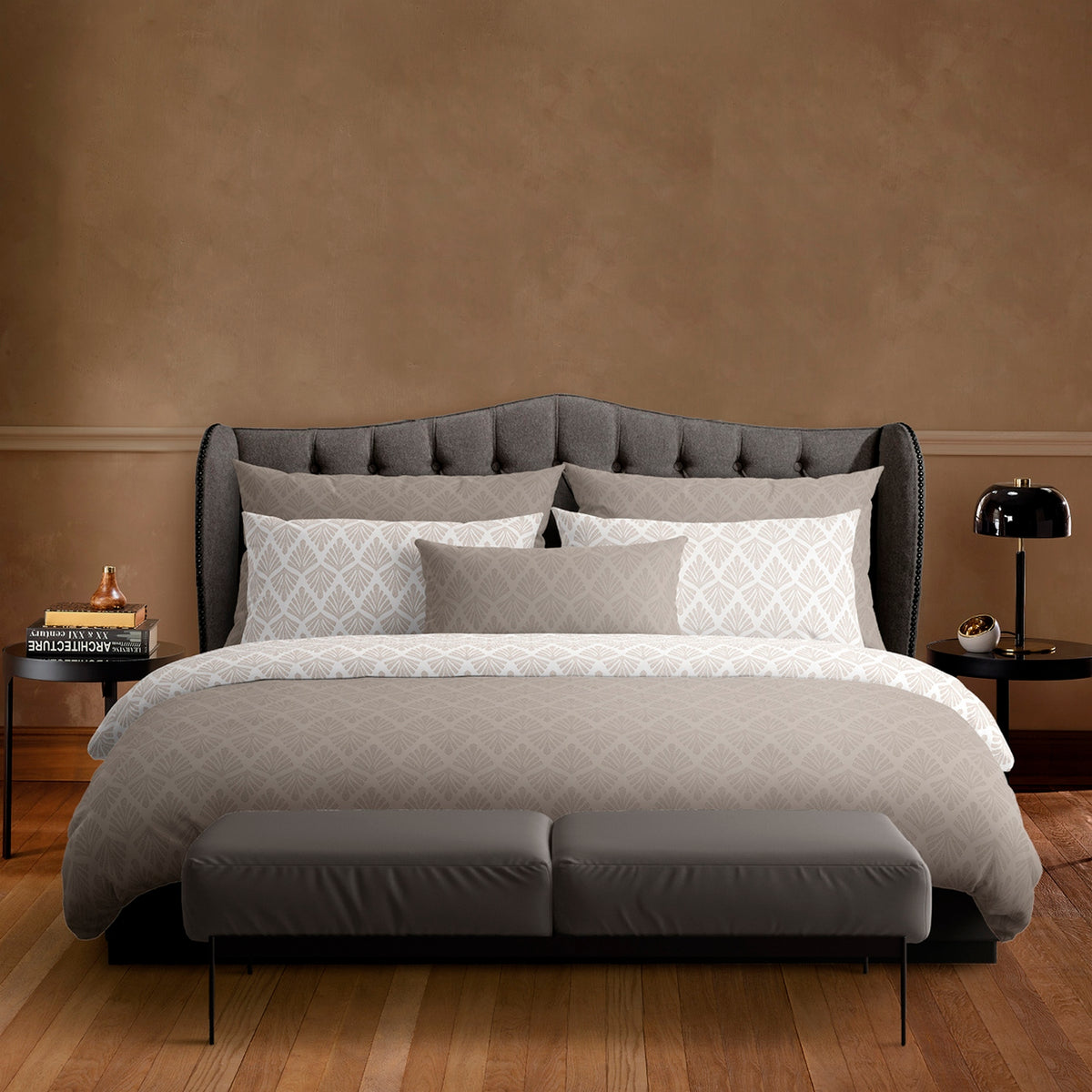 Set of 2 Cotton Sateen Pillowcases - Plant Vibrance Taupe / Taupe