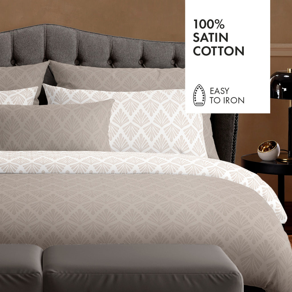Set of 2 Cotton Sateen Pillowcases - Plant Vibrance Taupe / Taupe