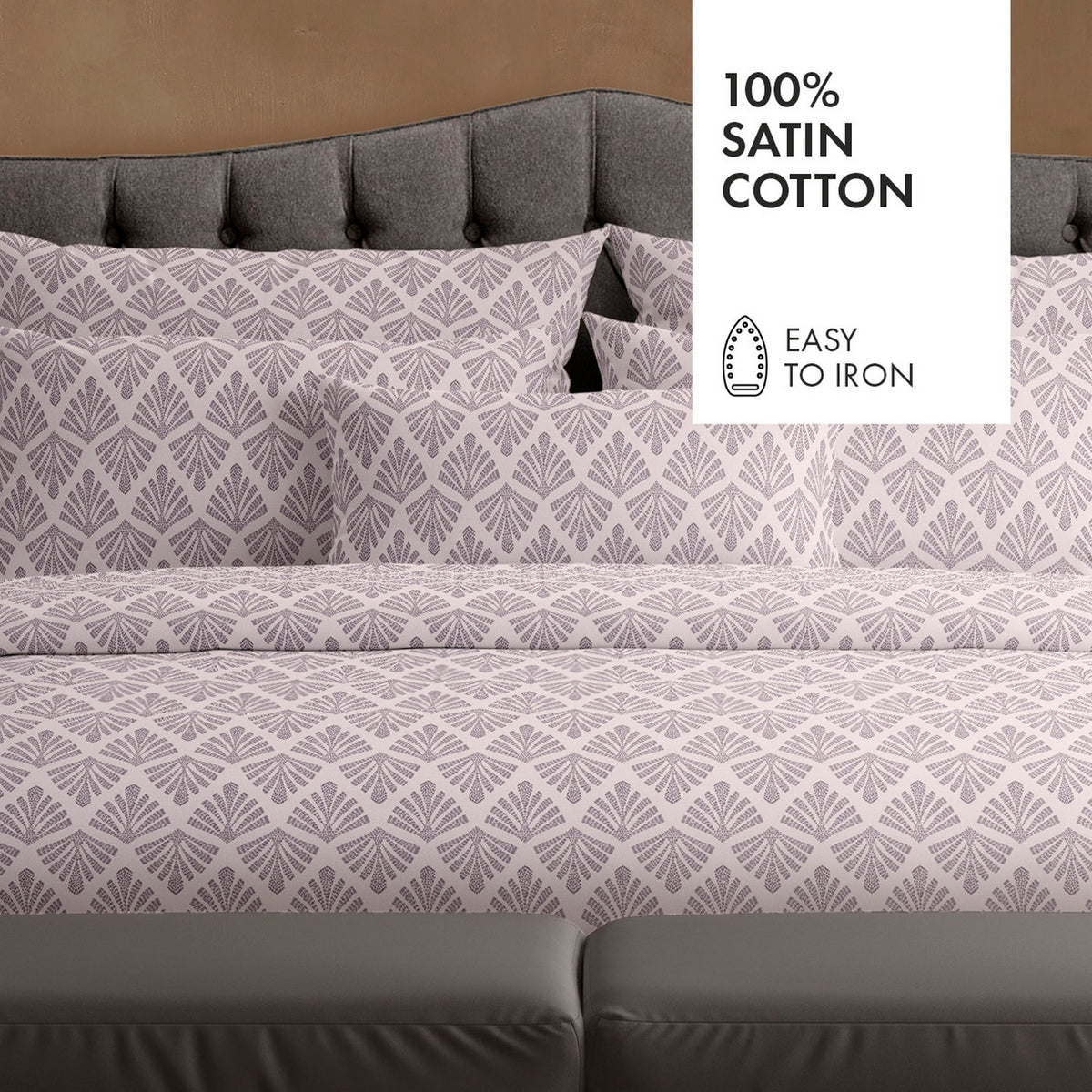 Cotton Sateen Duvet Cover + Pillowcase - Plant Vibrance Light Purple / Light Purple