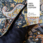 Funda Nórdica + Funda De Almohada Satén De Algodón - Paisley Azul Oscuro / Dorado