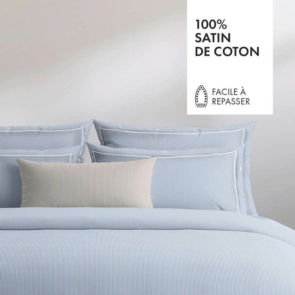 Funda Nórdica + 2 Fundas De Almohada Algodón Percal - Lyon Azul Claro