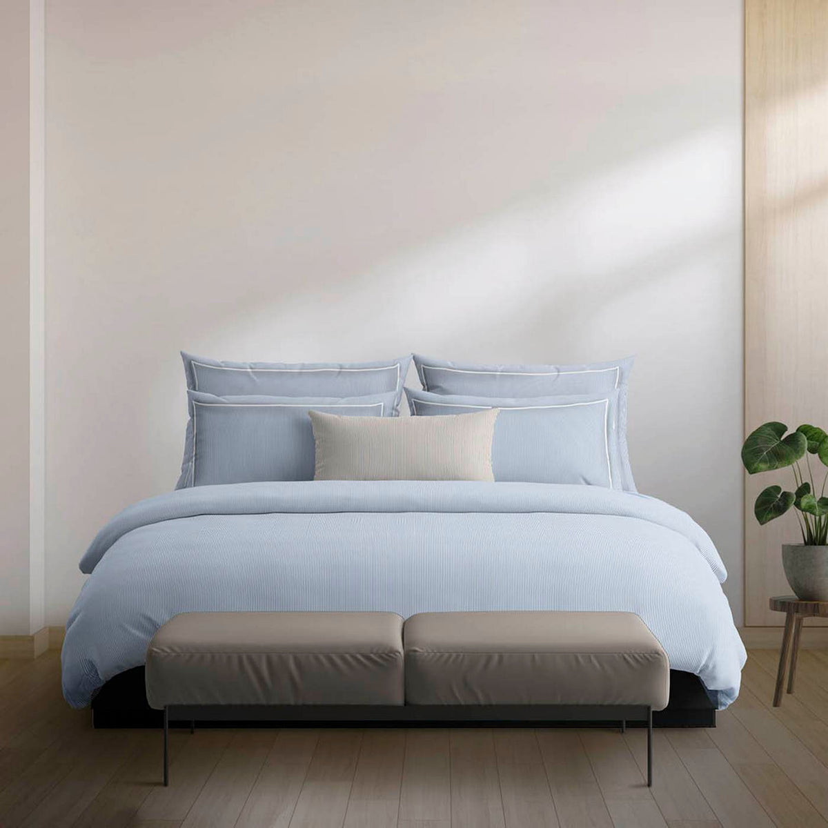 Funda Nórdica + 2 Fundas De Almohada Algodón Percal - Lyon Azul Claro