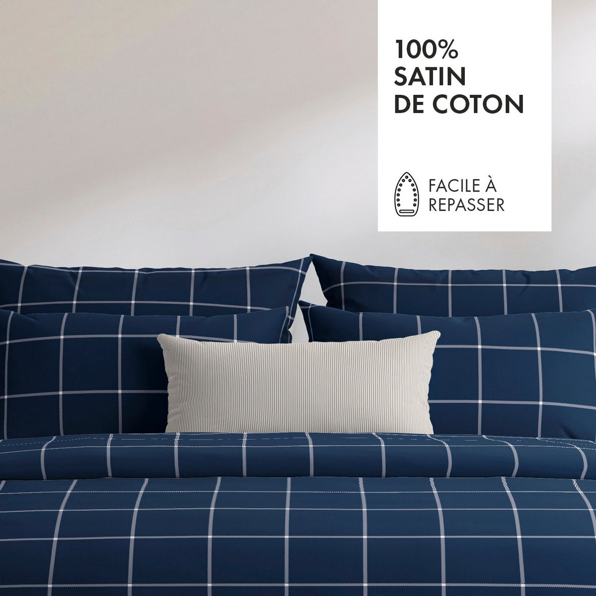 Funda Nórdica + Funda De Almohada Satén De Algodón - Arthur Azul Oscuro
