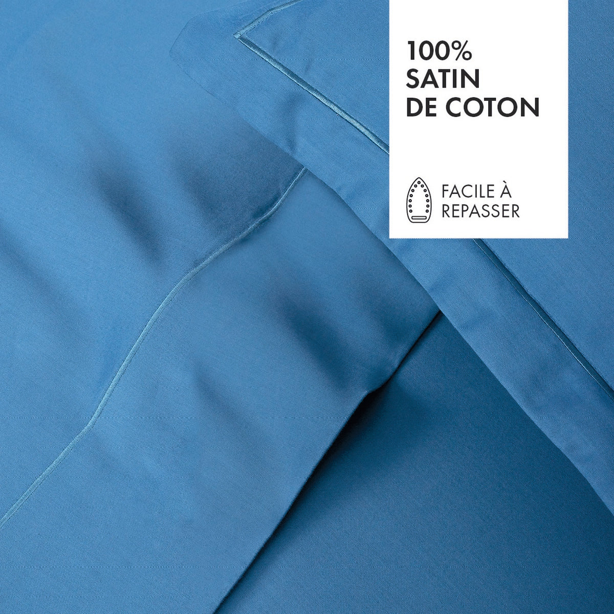Funda de Almohada de Satén de Algodón - Lisa 1 Azul Baratta 05