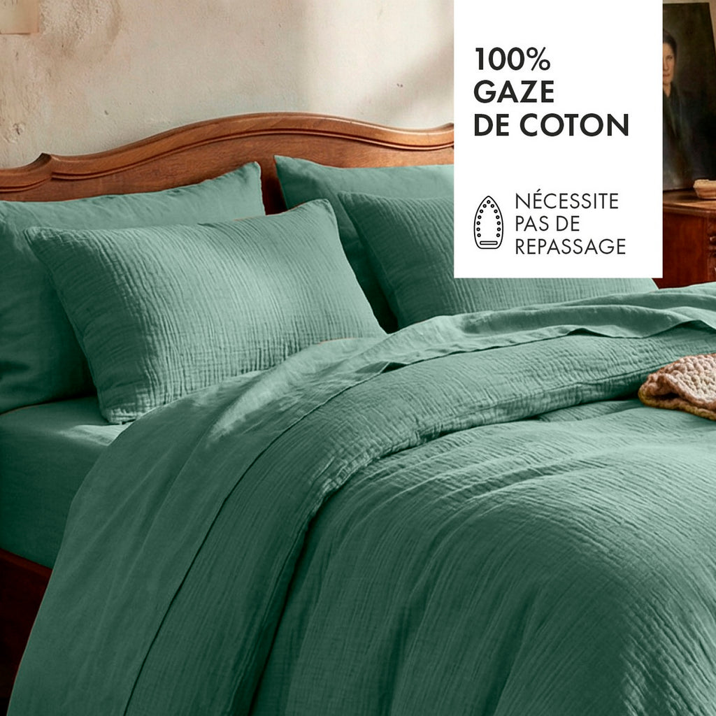 Funda de Almohada de Gasa de Algodón - Uni Verde 12