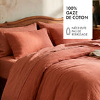 Funda Nórdica + Funda De Almohada Gasa De Algodón - Liso Terracota 02