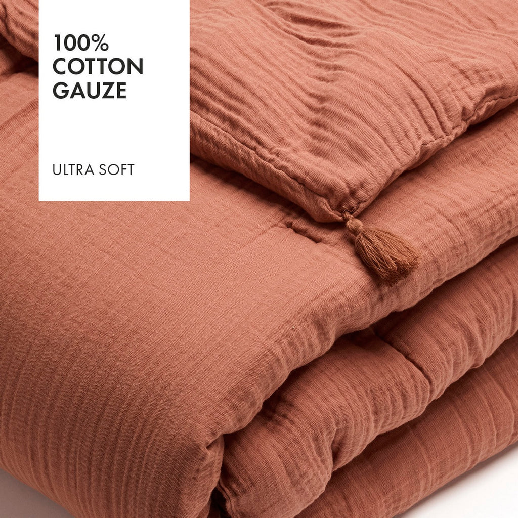 Trapuntino Con Nappe In Garza Di Cotone - Tinta Unita Terracotta 02