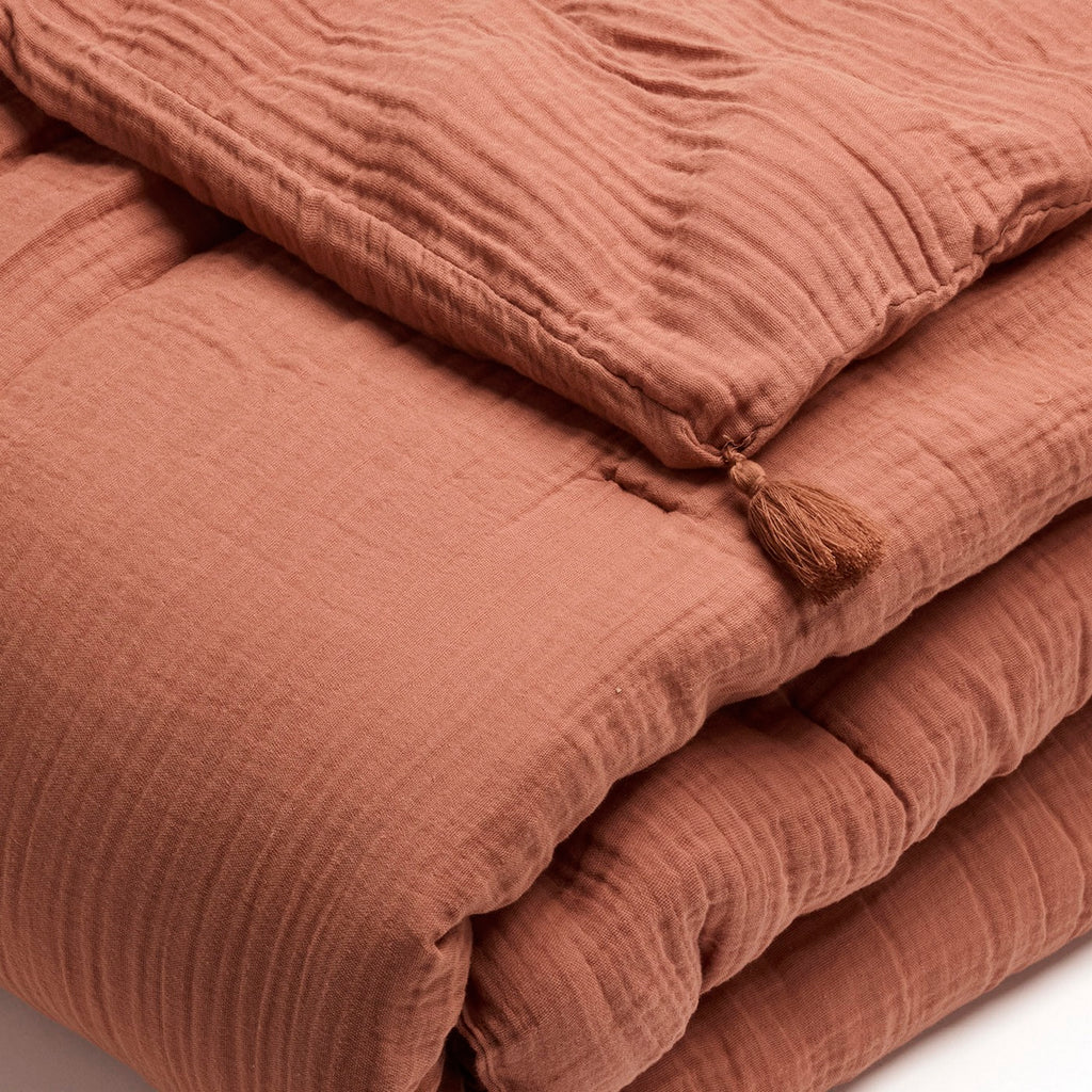 Trapuntino Con Nappe In Garza Di Cotone - Tinta Unita Terracotta 02