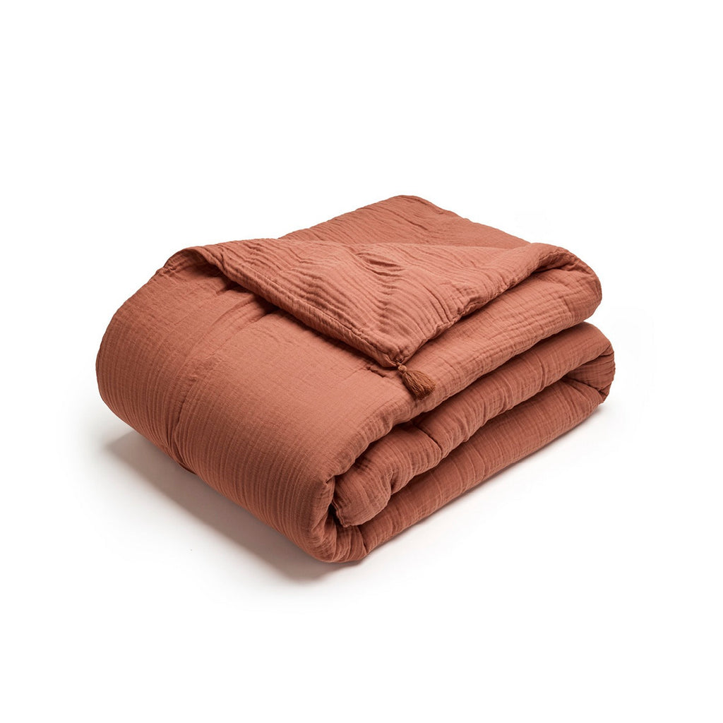 Trapuntino Con Nappe In Garza Di Cotone - Tinta Unita Terracotta 02