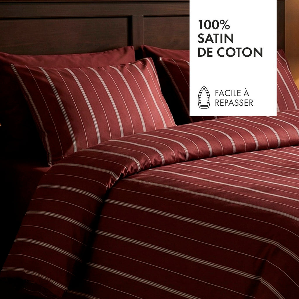 Funda de Almohada de Satén de Algodón - Elior Burdeos