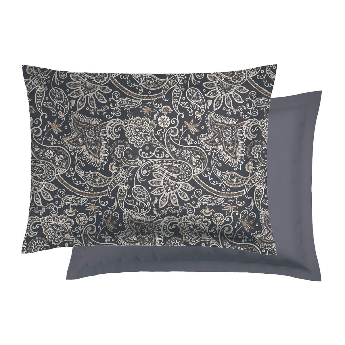 Set of 2 Cotton Sateen Pillowcases - Grey / Taupe Paisley