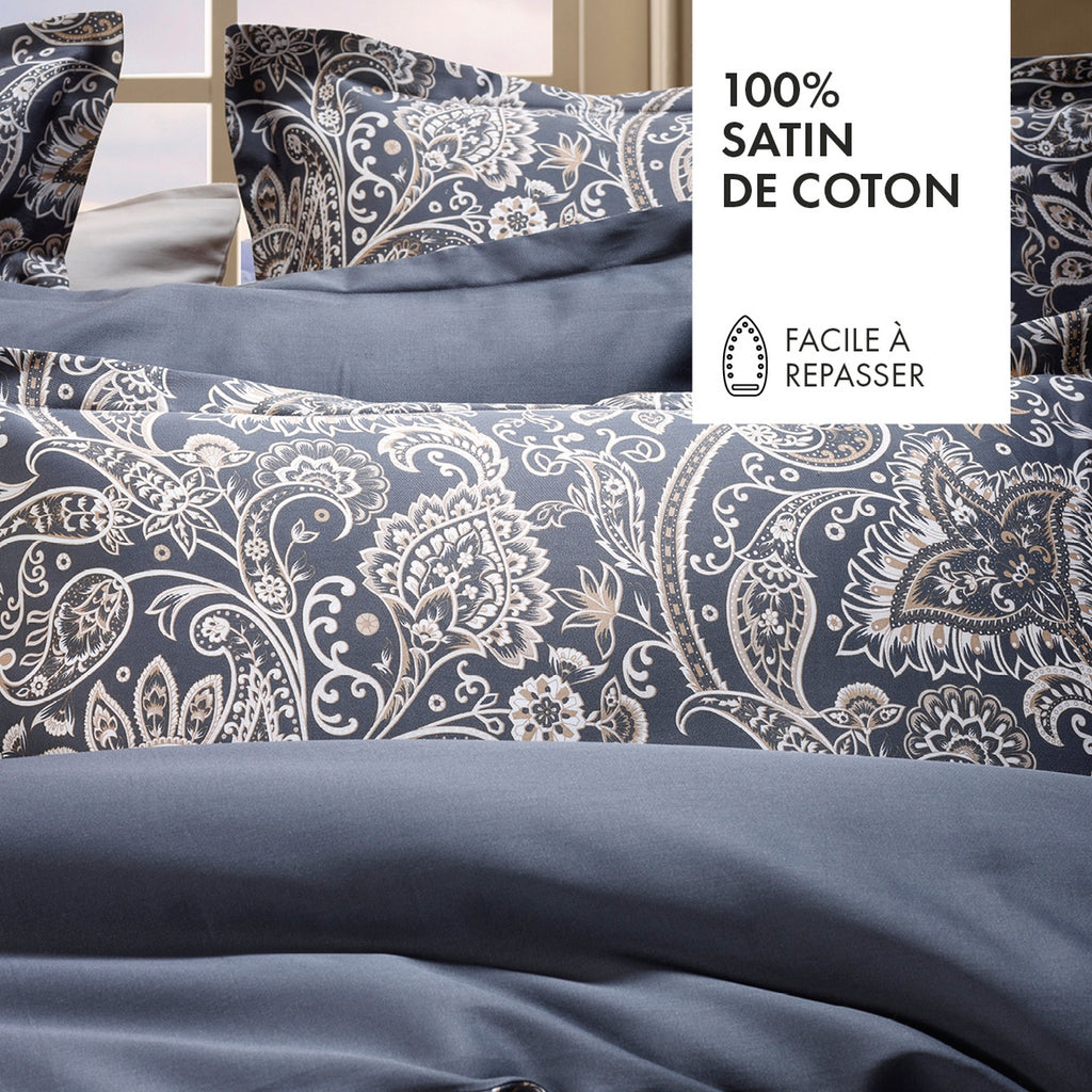 Set of 2 Cotton Sateen Pillowcases - Grey / Taupe Paisley