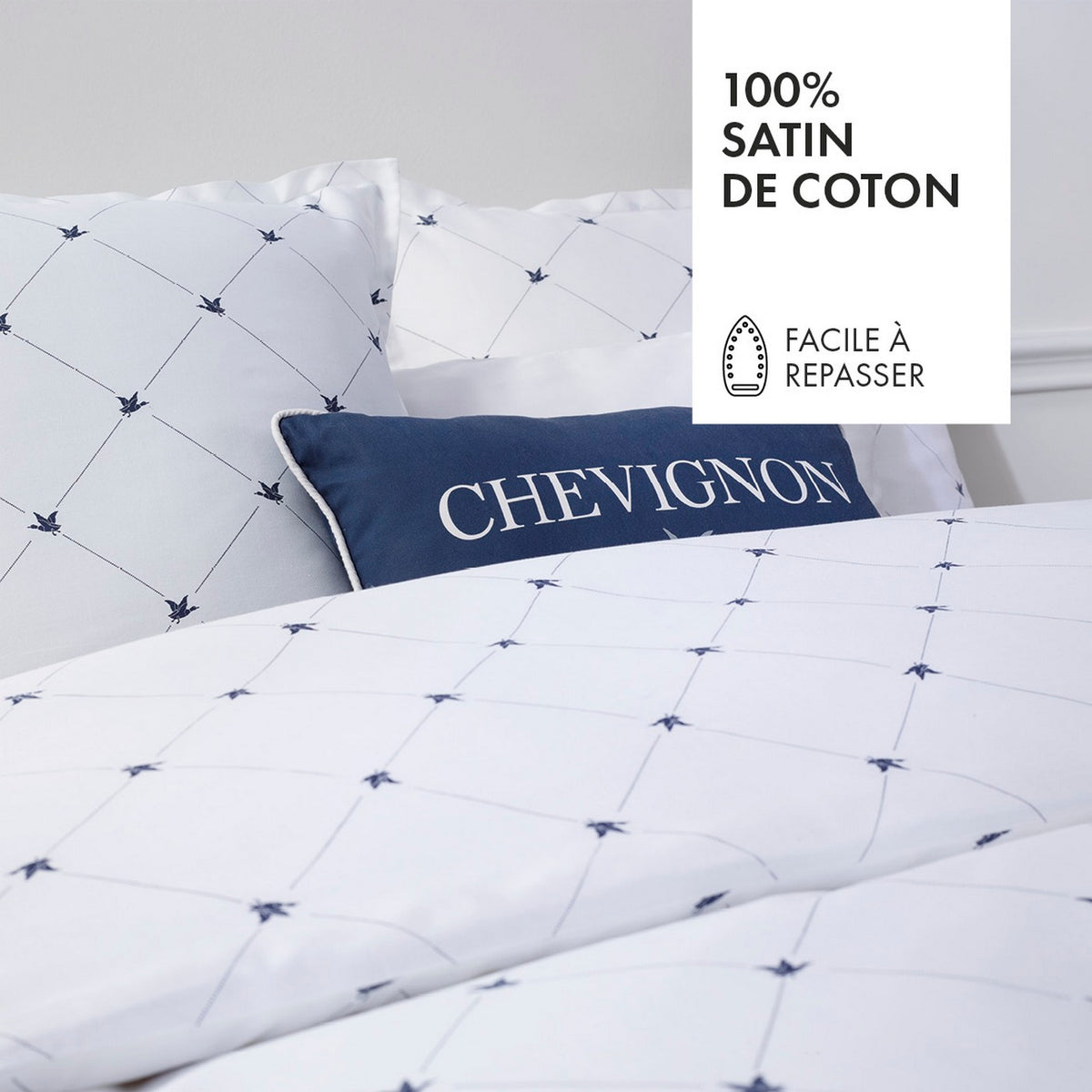 Funda Nórdica + 2 Fundas De Almohada Satén De Algodón - Patos Evy Blanco
