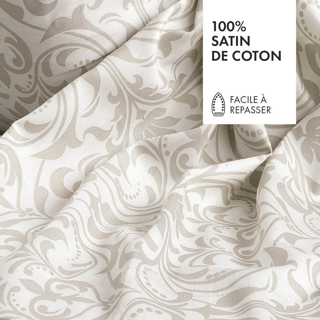 Housse De Couette + Taie D'Oreiller Satin De Coton - Victorian Taupe