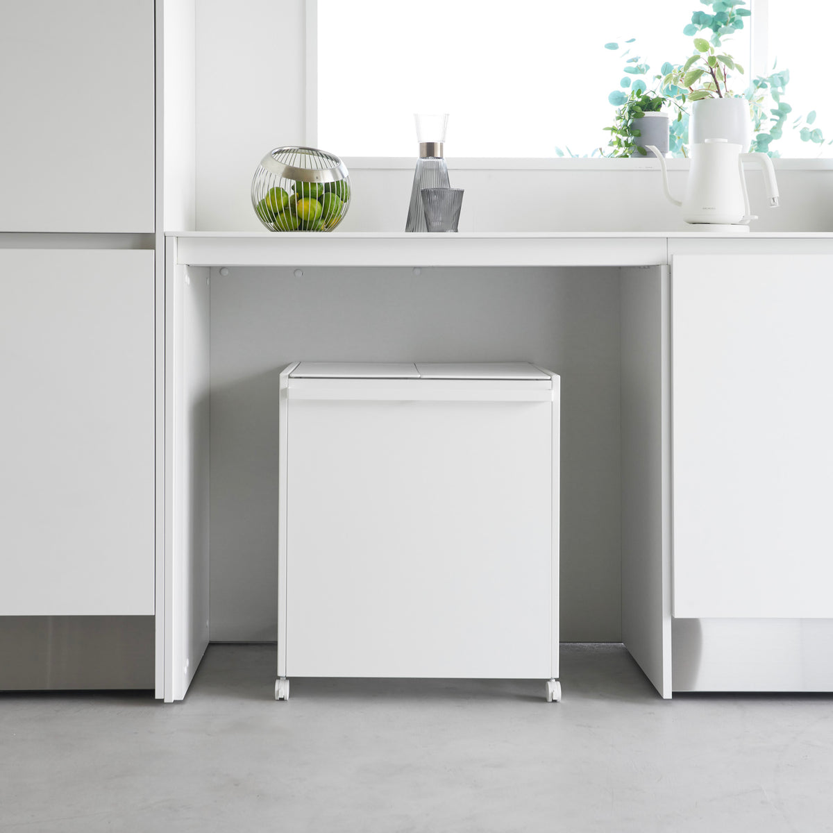 Cubo De Basura De 2 Compartimentos Tower Con Ruedas - Blanco
