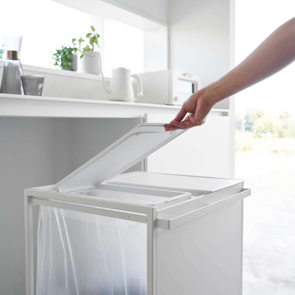 Cubo De Basura De 2 Compartimentos Tower Con Ruedas - Blanco