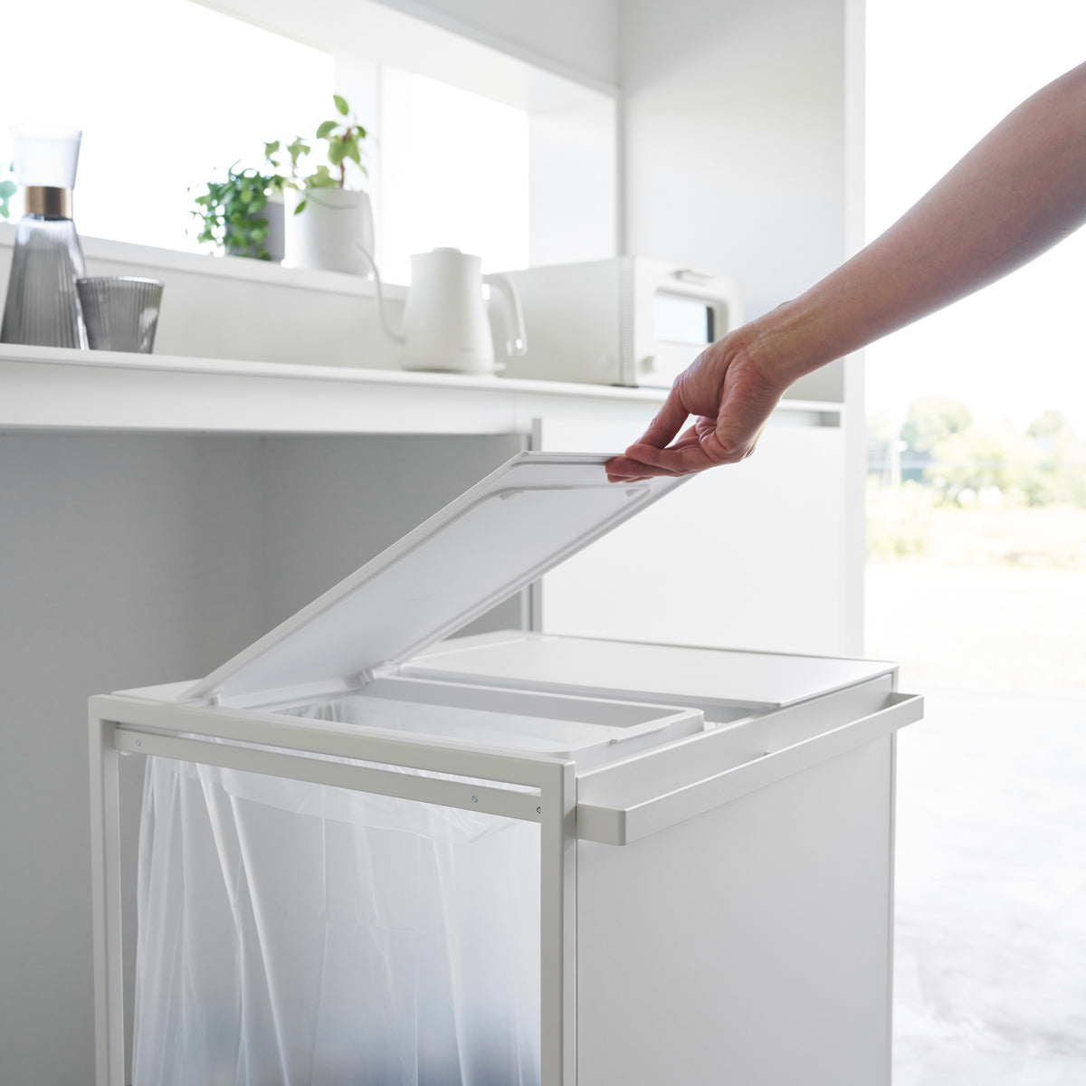 Cubo De Basura De 2 Compartimentos Tower Con Ruedas - Blanco