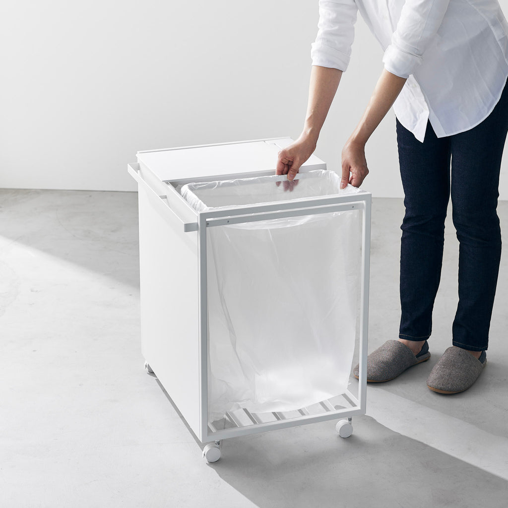 Cubo De Basura De 2 Compartimentos Tower Con Ruedas - Blanco