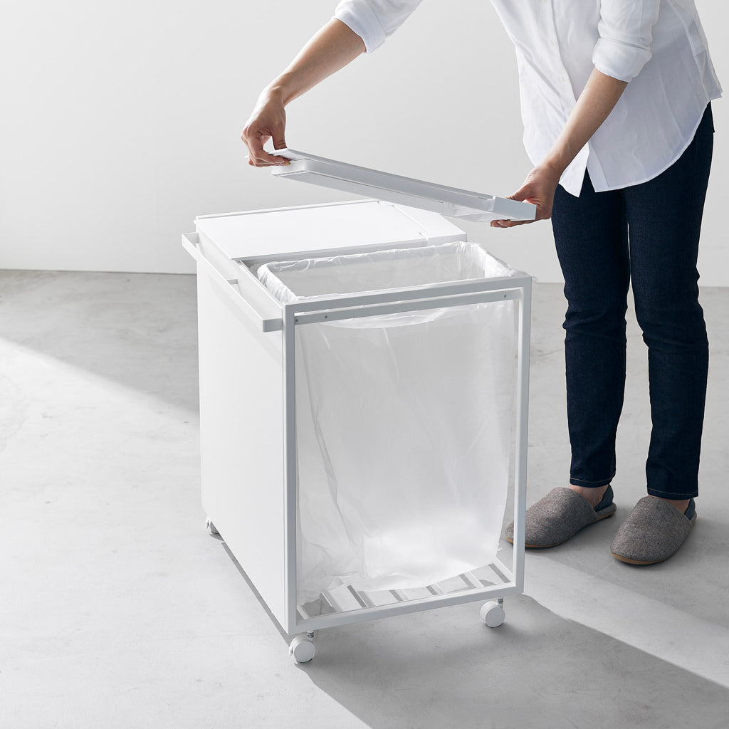 Cubo De Basura De 2 Compartimentos Tower Con Ruedas - Blanco