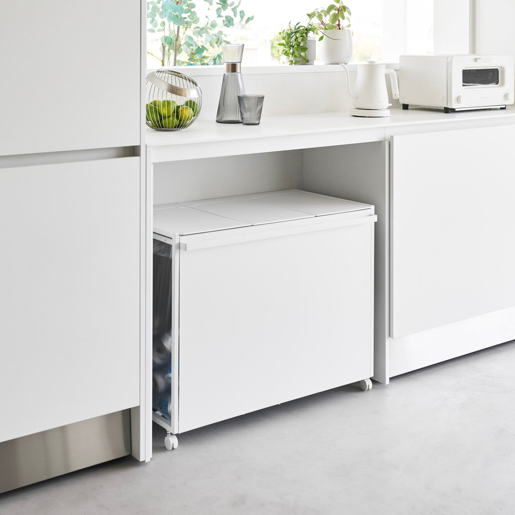 Cubo De Basura De 3 Compartimentos Tower Con Ruedas - Blanco