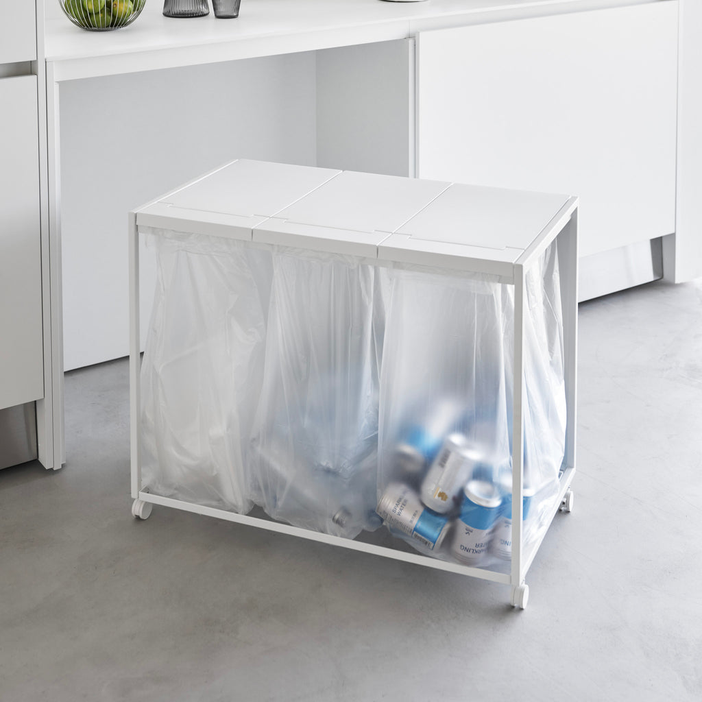 Cubo De Basura De 3 Compartimentos Tower Con Ruedas - Blanco