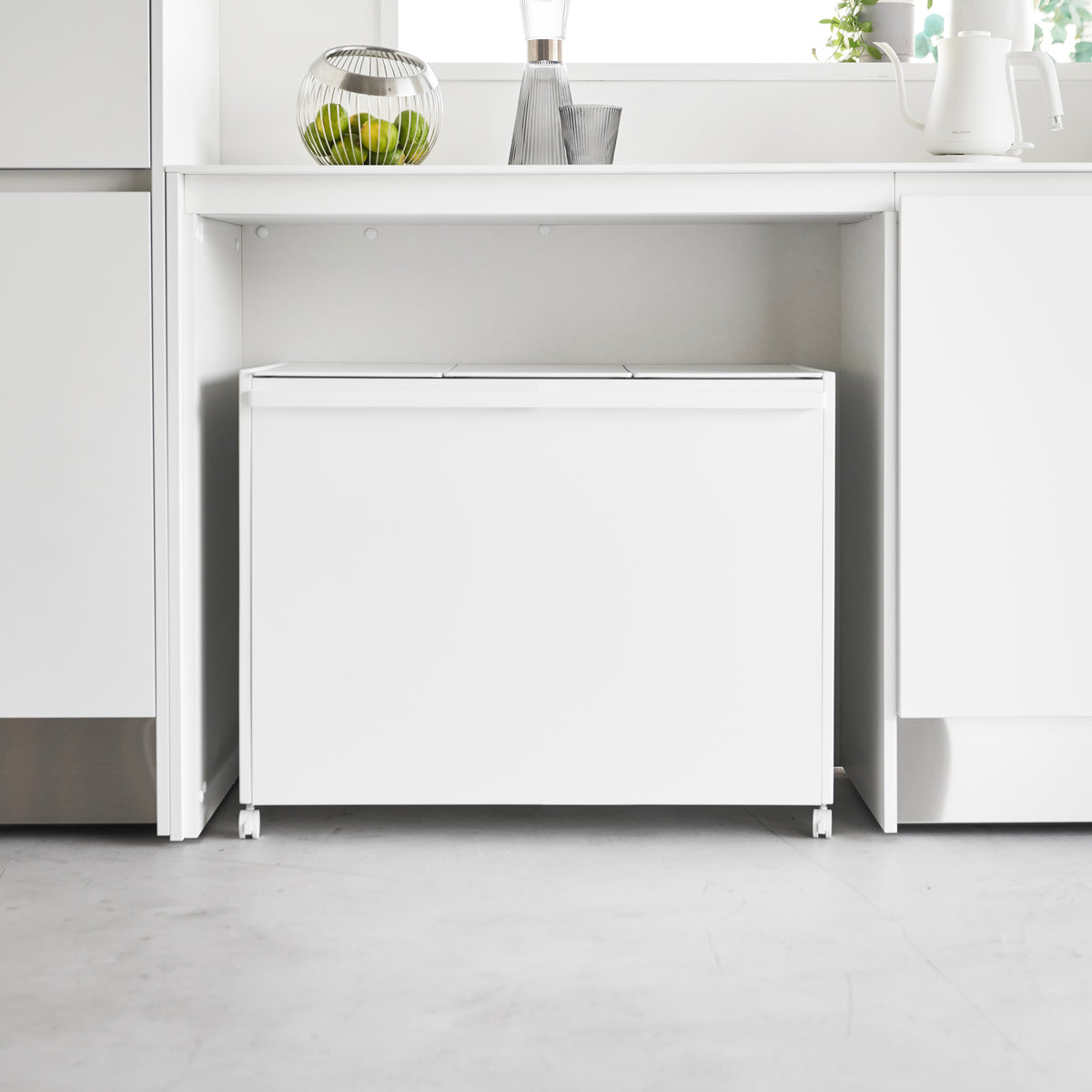 Cubo De Basura De 3 Compartimentos Tower Con Ruedas - Blanco