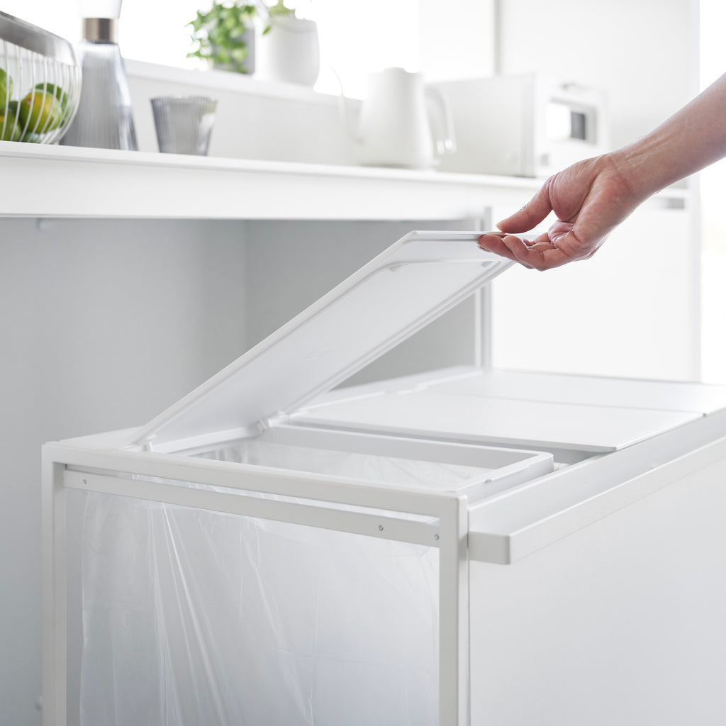 Cubo De Basura De 3 Compartimentos Tower Con Ruedas - Blanco
