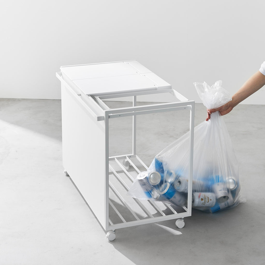 Cubo De Basura De 3 Compartimentos Tower Con Ruedas - Blanco