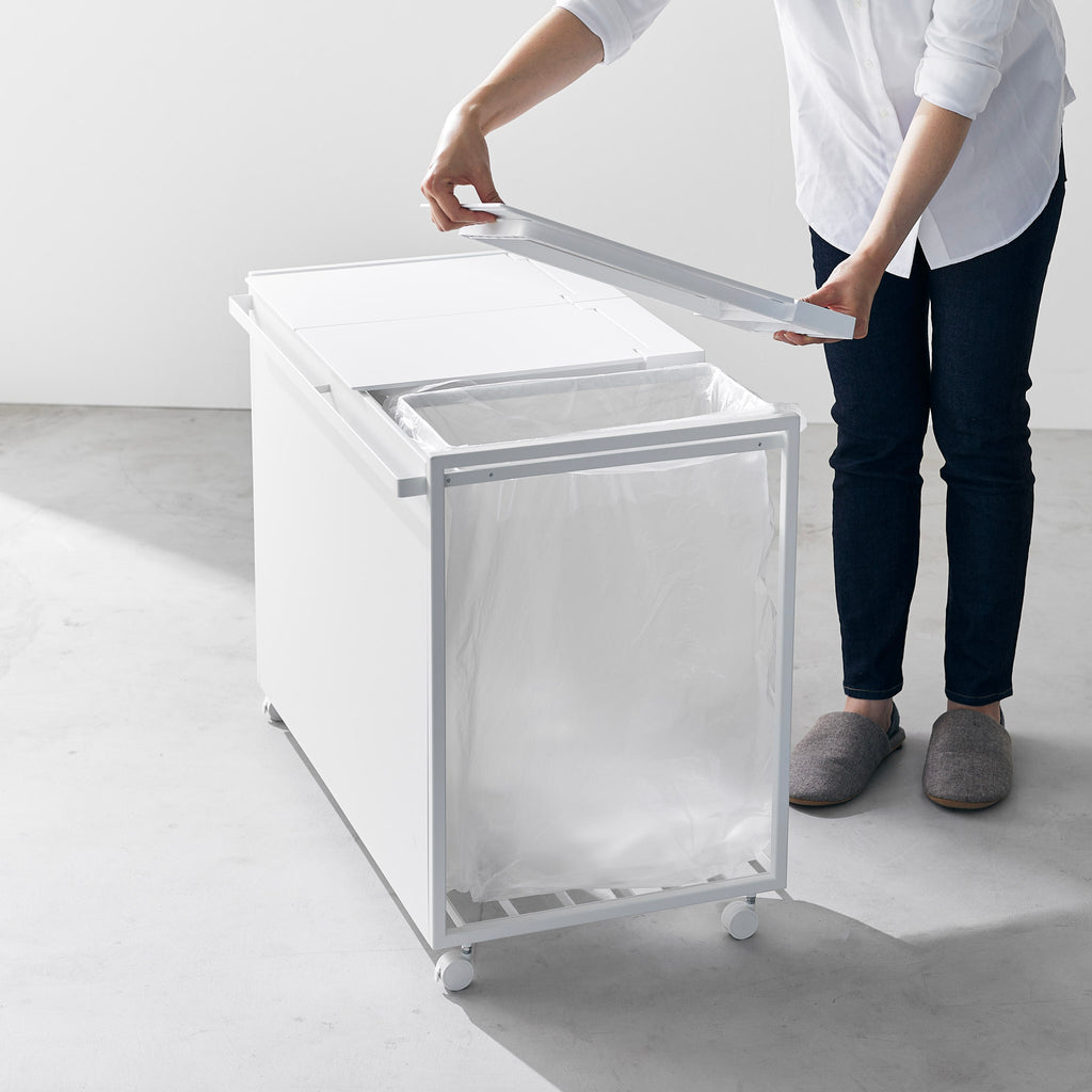 Cubo De Basura De 3 Compartimentos Tower Con Ruedas - Blanco