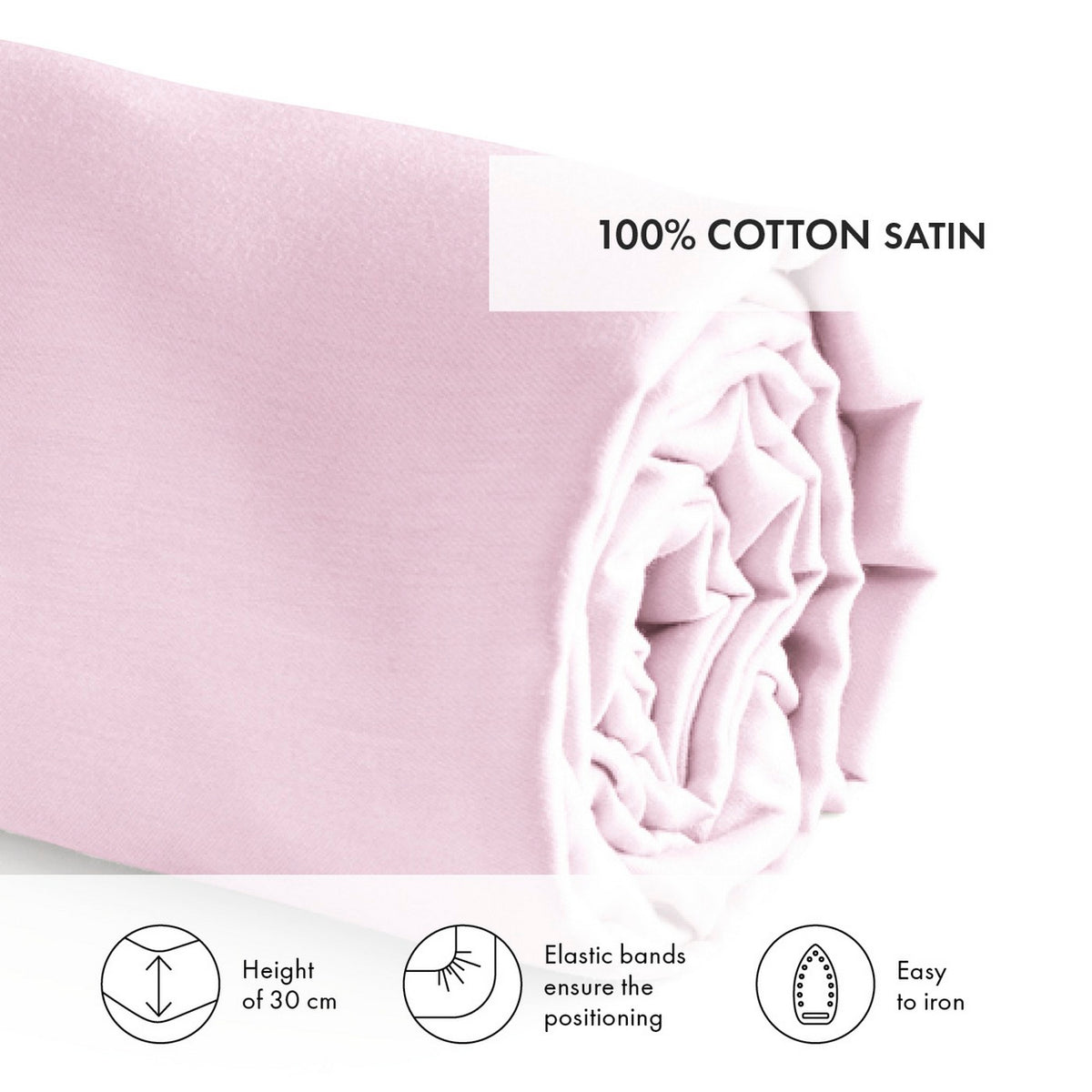 Sábana Bajera Satén De Algodón - Rosa Claro - Liso