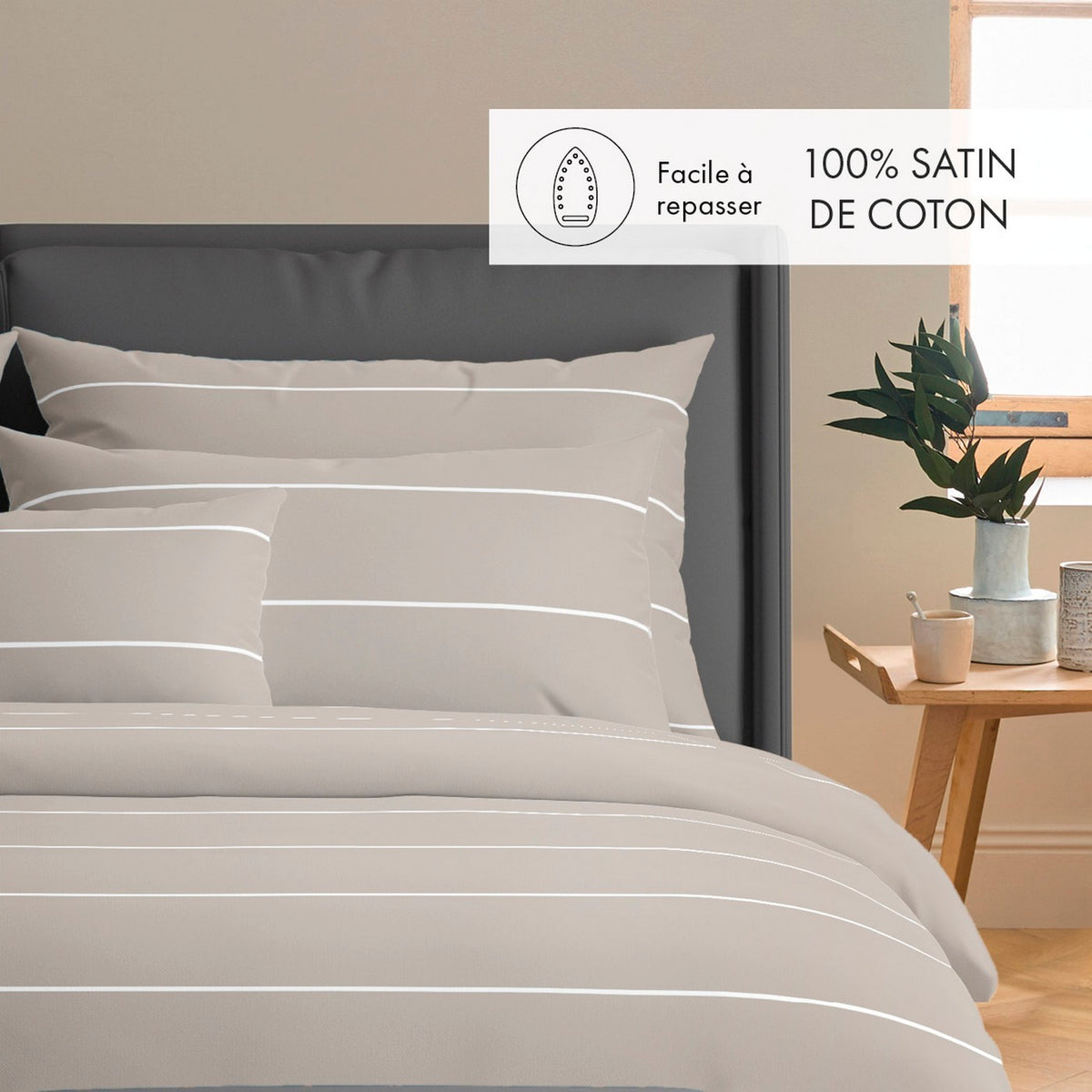 Set di 2 federe in raso di cotone - Taupe - Camille