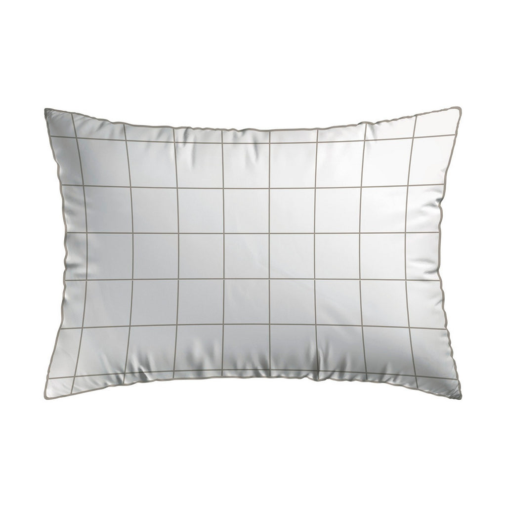 Set di 2 federe per cuscino in raso di cotone - Bianco / Tortora - Grandi quadri