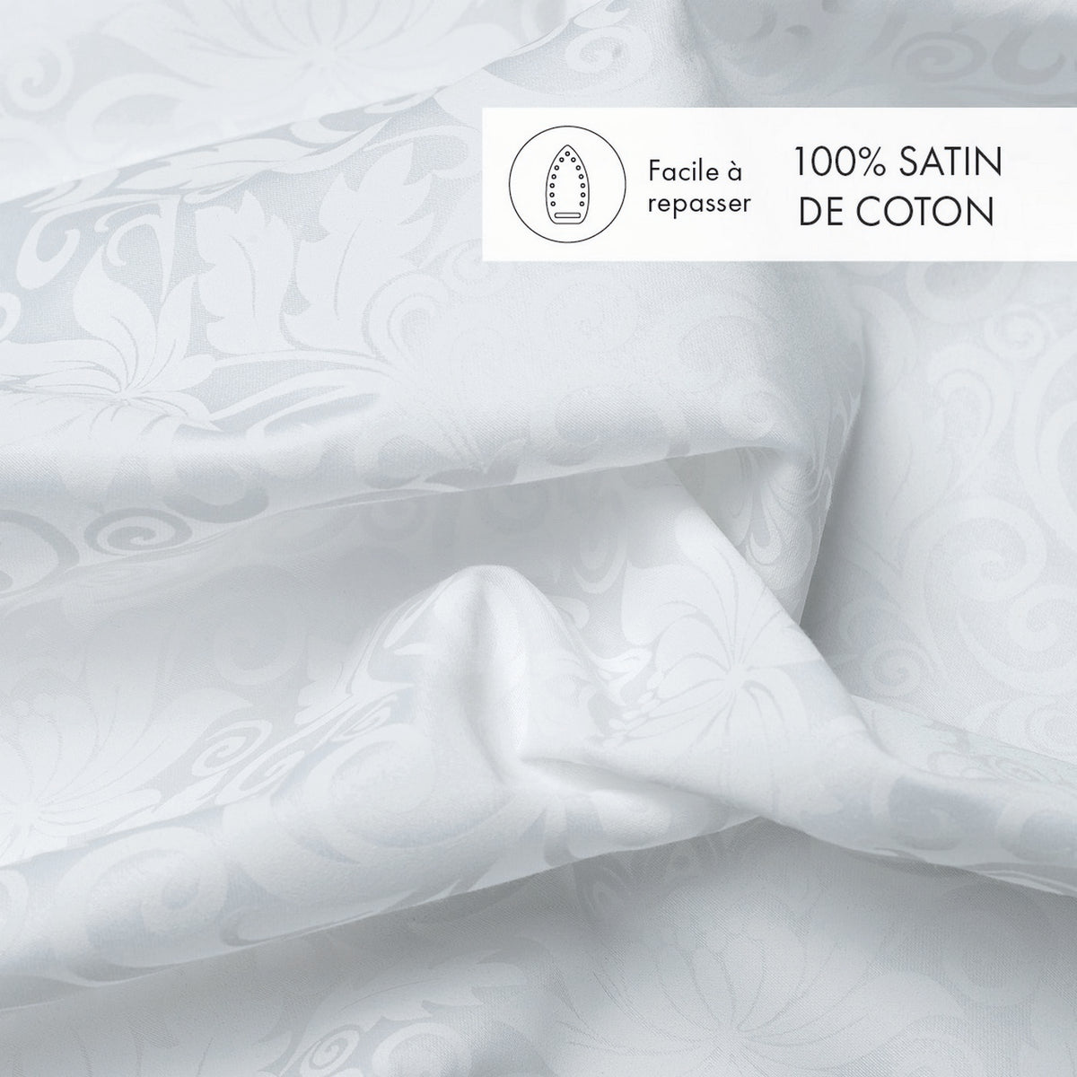 Set di 2 Federe Jacquard Stampate in Raso di Cotone - Bianco - Fiore Incantato